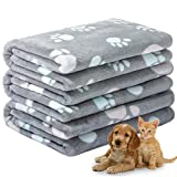 1 Pack 3 Dog Blanket Small Soft Puppy Blanket Couch Cat Throw Indoor Fleece Flannel Pet Bed Washable Warm Paw Gray