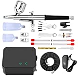 Gocheer Upgraded 40PSI Airbrush Kit, Dual-Action Multi-Function Airbrush Set with Compressor for Painting Portable Air Brush Set for Cake Decoration Makeup Art Craft Nail Design Model Tattoo