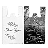 Weilife. Plastic grocery bag/ Thank you bag/Plastic T shirt bag with handle.Bolsas De Plastico Para Negocio12”x7”x22” ,for Retail Stores, Carryout (Black, Large)