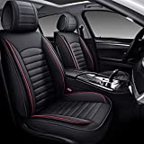 OMOKA AUTO Car Seat Covers with Waterproof Leather,Vehicle Cushion Cover for Cars SUV Sedan Pick-up Truck Universal Fit Set for Most Cars (Black-Red, 5 Sets Full Seat)