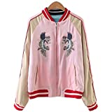 Viport Women's Reversible Crane Tiger Fujiyama Embroidery Bomber Jacket Japanese Style Pink Blue (Small)