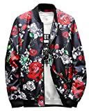 Men's Floral Jacket, Rose Flower Print Zip Up Jacket Coat Outerwear for Men, 22# Color, US Large/44 = Tag 4XL