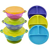 Toddler Plates and Bowls | Baby Bowls with Suction in 3 Different Sizes w/Air Tight Lid | Divided Silicone Plate - Unbreakable, Easy Clean & Perfect for Fussy Eaters | Baby Feeding Set