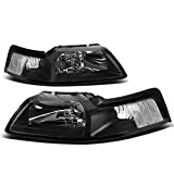 DNA MOTORING HL-OH-FM99-BK-CL1 Black Housing Headlights Replacement Compatible with 99-04 Ford Mustang