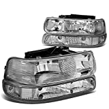 DNA MOTORING HL-OH-CS99-4P-CH-CL1 Chrome Housing Headlights Compatible with 99-02 Silverado 00-06 Suburban/Tahoe Bottom Bumper Lights Fit OE Grill