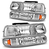 Nilight Headlight Assembly for 1999 2000 2001 2002 Chevy Silverado Avalanche 1500 1500HD 2500 2500HD 3500 Chevrolet Tahoe Suburban Replacement Headlamp Housing Bumper Lights Set, 2 Years Warranty