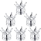 OIIKI 6 Pcs Universal Crown Tire Valve Stem Caps, Sparkling Dustproof Automotive Accessories Men Women for Car Auto Motorcycle Bike Wheels Light Silver