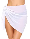 Ekouaer Womens Beach Short Sarong Sheer Chiffon Cover Up Soild Color Swimwear Wrap,White,Medium