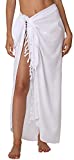 INGEAR Beach Long Batik Sarong Womens Swimsuit Wrap Cover Up Pareo with Coconut Shell Included (White)