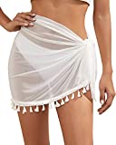 MANGOPOP Women's Sexy Summer Beach Swimsuit Swimwear Skirt Sheer Skinny Sarong Bikini Bottom Cover Up Skirt (A03 White, s)