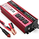 SUDOKEJI Power Inverter 1000W/2000W (Peak) DC 12V to AC 110V 120V Portable car Inverter, car Adapter with LCD Display 3 AC and 4X 2.4A USB Ports, Truck/RV Inverter 12V Car Cigarette Lighter