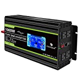 Novopal Power Inverter Pure Sine Wave-1000 Watt 12V DC to 110V/120V AC Converter- 4 AC Outlets Car Inverter with 1 USB Port-16.4 feet Remote Control,Two Cooling Fans and LCD Display