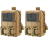FRTKK 2 Pack Molle Pouches - Tactical Compact Water-Resistant EDC Pouch Small Utility Pouch Bags (Patch Included) (2 Pack-Tan)