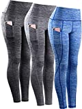 Neleus Tummy Control High Waist Yoga Pants Workout Running Leggings for Women,9033,3 Pack,Black,Grey,Blue,US M,EU L