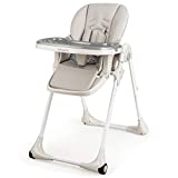 BABY JOY Convertible High Chair for Babies & Toddlers, Height Adjustable, Grow & Go High Chair w/Recline & Footrest, Removable Dishwasher Safe Meal Tray, Portable Baby Dinning Chair w/Wheels (Gray)