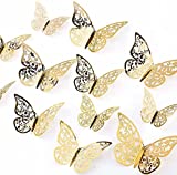 AIEX 24pcs 3D Butterfly Wall Stickers 3 Sizes Butterfly Wall Decals Room (Golden)