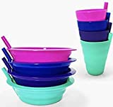 Klickpick Home Cereal Bowls with Straws and Kids Straw Cups - Set of 4 Bowls with Straws for Kids, and 4 Straw Cups for Kids BPA Free Dishwasher Safe Great for Kids and Toddlers