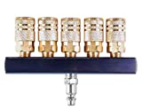 Primefit M14025-7 5-Way Air Manifold with 1/4" Industrial 6-Ball Brass Couplers, 1/4"