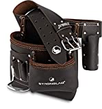 STRONGLAD 5-Pocket Single Side Brown Oil Tanned Leather Tool Belt Pouch Work/Apron for Carpenter and Builders. Toolbelt for Construction.