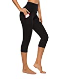 Stelle Women's Capri Yoga Pants with Pockets Essential High Waisted Legging for Workout (Cotton Like Softness-Black, Medium)