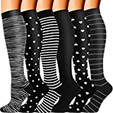 Double Couple 6 Pairs Compression Socks Women Men 20-30 mmHg Knee High Compression Stockings for Athletic Flight Travel Nurses Pregnancy