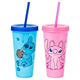 Silver Buffalo Disney's Lilo and Stitch Angel Coconut Flowers 2 Pack Color Change Plastic Tumbler, 24-Ounce, Multicolored