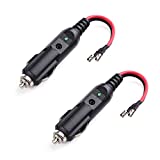 Cable Matters 2 Pack 12V Replacement Cigarette Light Plug Cord with Leads - 15A Fuse and Green Indicator Light