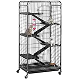 Yaheetech 52” 6 Level Metal Rolling Cat Kitten Cage Critter Cage with 3 Front Doors/Feeder/Wheels Small Animal Cage Hutch Indoor Outdoor,Black