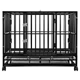 SmithBuilt 36" Medium Heavy-Duty Dog Crate Cage - Two-Door Indoor Outdoor Pet & Animal Kennel with Tray - Black