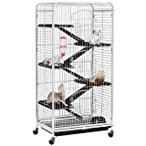Yaheetech 52-inch 6 Level Large Metal Ferret Cage and Habitats Small Animal Hutch with 3 Front Doors/Feeder/Wheels for Bunny Chinchilla Squirrels Indoor Outdoor -White