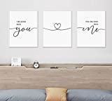 I Belong With You, You belong With Me Print, Set Of 3 Wall Art, Bedroom Quote Print, Minimalist Wall Art, Birthday & Anniversary Gift, 11x14inch Unframed