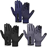 Winter Warm Gloves Waterproof Ski Gloves Touch Screen Gloves Anti-Slip Windproof Cycling Gloves Thermal Gloves for Men Women Cycling Riding Running Outdoor Work, 3 Pairs (Large)