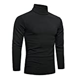 Men's Turtleneck Slim Fit Pullover Top Long Sleeve Thermal T Shirt (Black,M)