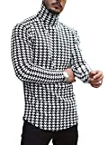 Gafeng Mens Slim Fit Turtleneck T Shirt Check Houndstooth Lightweight Winter Warm Underwear Tunic Top