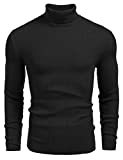 Coofandy Mens Ribbed Slim Fit Knitted Pullover Turtleneck Sweater,X-Large,Black