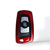 M.JVisun Genuine Carbon Fiber Key Fob Cover For BMW 1 Series 2 3 4 5 6 7 Series X3 X4 M2 M3 M4 M5 M6 Smart Car Remote Key Fob Case For Men Women - Red