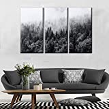 TUMOVO Canvas Wall Art -Misty Forest in Black and White Wall Art for Living Room- Cloud clinging to The Tops of The Trees Home Decor Gallery Wrap Modern Home Decor | Ready to Hang(28''x42'')