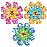 Metal Flower Wall Decor - 3 Pack Metal Flowers Wall Sculptures Multiple Layer Art Garden Decorations - Boho Hanging Wall Decor for Outdoor Indoor Living Room Bedroom Bathroom Yard