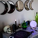 BLACK MAGIC WITCH Moon Phases Acrylic 5 Mirror Set - Natural Scandinavian Decor with Hanging Template - Moveable or Permanent Self-Adhesive - Spiritual Halloween Decoration with Gift Packaging