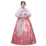 Female Korean Traditional Long Sleeve Classic Hanboks Dress Cosplay Costume Women Palace Korea Wedding Dance Costume (M, Light Pink)