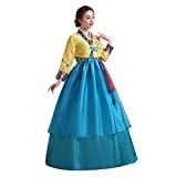 Women's Korean Hanboks Dress Asia Traditional Elegant Costume Long Formal Dress Korea Wedding Party Clothing Outfit (11# Blue, L)