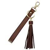 PAMIR TONG Leather Wristlet Strap for Key, Hand Wrist Lanyard Key Chain Holder with Tassel for Wallet Purse Clutch Cellphone Wristlet Key (Brown)