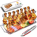 LiHoota Chicken Leg Wing Rack - Drumstick Rack for Smoker Grill 14 Slots Stainless Steel Metal with Drip Tray - Dishwasher Safe, Non-Stick, Great for BBQ