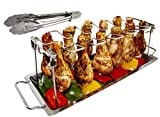 Chicken Leg Rack for Grill, Smoker or Oven; Great for Chicken Legs, Wings, or Drumsticks; Stainless Steel; Non-Toxic Drumstick Holder; Comes in a Box with Grill Drip Pan for Vegetables and Grill Tongs