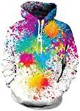 Unisex Adult Plus Size Fleece Hoodie Jackets Funny Colorful Rose Yellow Blue Green Painting Printed Long Sleeve Warm Hooded Sweatshirts with Pocket for Womens Man Winter Home Wear Outfits XXXXL 4XL