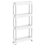 SPACEKEEPER Slim Rolling Storage Cart 4 Tier Bathroom Organizer Mobile Shelving Unit Storage Rolling Utility Cart Tower Rack for Kitchen Bathroom Laundry Narrow Places, White