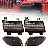 BUNKER INDUST JL LED Fender Light Kit, LED Sequential Flashing Turn Signal with DRL + Side Marker Lights Compitable for Jeep Wrangler 2018 2019 2020 Smoked Lens Front Wheel Eyebrow Light Kit(Not Fit