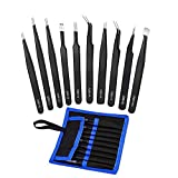 Tweezers Precision Set,Easily Life 10pcs ESD Tweezers Set, Anti Static Stainless Steel Anti Magnetic Tweezers Set with Storage Bag for Craft,Electronics Repair,jewelry repair,Laboratory Work,etc.