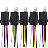 IRHAPSODY 5 Pack 24V DC 40/30 AMP Waterproof Relay with Harness, Heavy Duty 12 AWG Tinned Copper Wires, 5-PIN SPDT Bosch Style Relay for Automotive Truck Marine Boat Fan