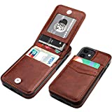 KIHUWEY Compatible with iPhone 12 Mini Case Wallet with Credit Card Holder, Premium Leather Magnetic Clasp Kickstand Heavy Duty Protective Cover for iPhone 12 Mini 5.4 Inch(Brown)